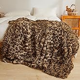 XeGe Luxury Faux Fur Leopard Print Blanket, Soft Cheetah Patterned Fluffy Bed Blanket, Shaggy Plush Decorative Couch Throw, Cute Furry Animal Print Fuzzy Throw for Sofa Bed Couch, Brown, 60x90