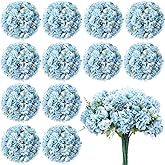 Tigeen 12 Bundles Peonies Artificial Flowers Faux Roses Silk Flowers Hydrangea Artificial Bouquet for Wedding Table Centerpiece Floral Vase Home Office Bridal Decor (Blue)