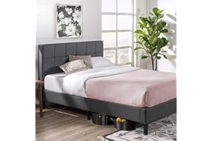 ZINUS Lottie Upholstered Platform Bed Frame, Mattress Foundation, Wood Slat Support, No Box Spring Needed, Easy Assembly, Grey, Twin