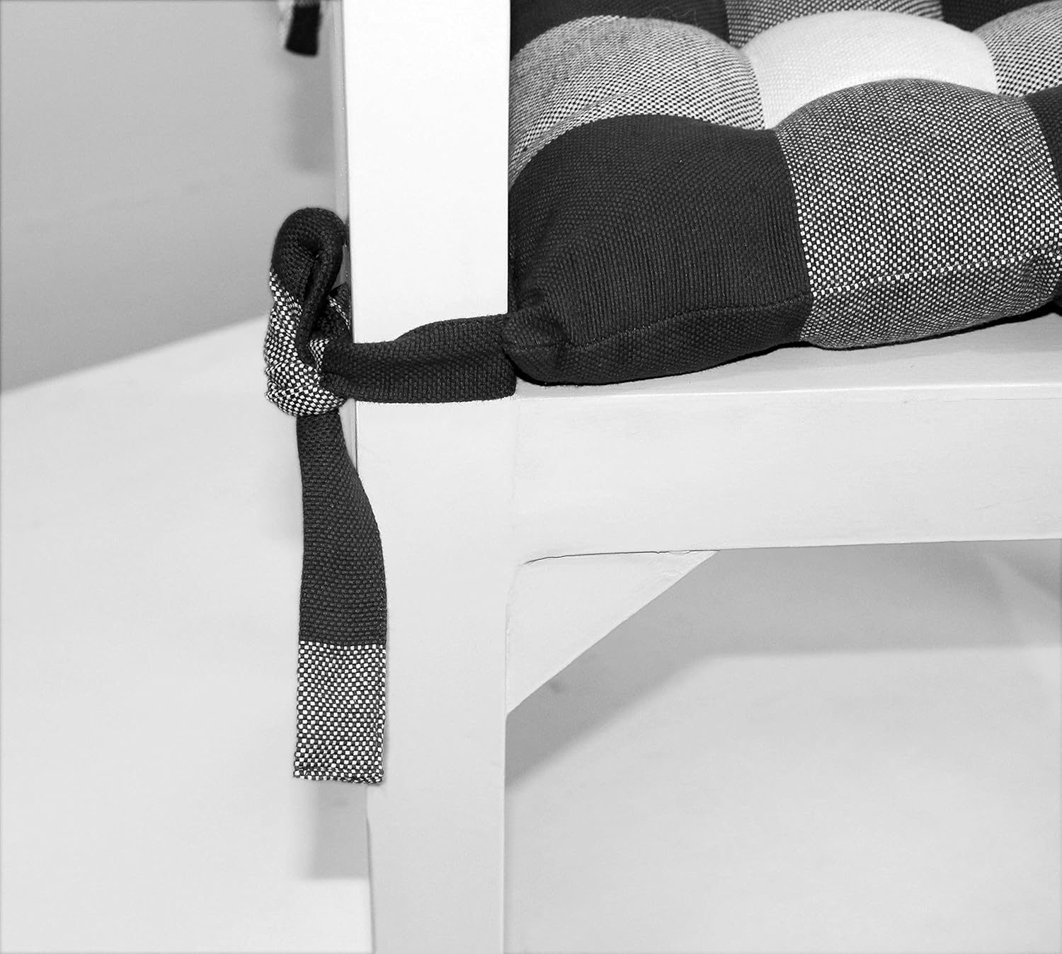 COTTON CRAFT Countryside Set of 4 Dining/Kitchen Chair Pads with Ties, 17x17 inch Black Buffalo Check: Home & Kitchen