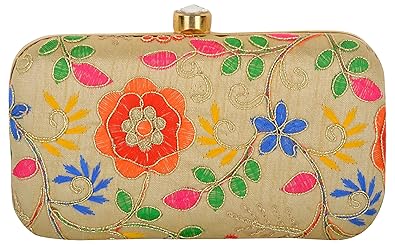 Tooba Handicraft Party Wear Hand Embroidered Box Clutch Bag Purse For Bridal, Casual, Party, Wedding
