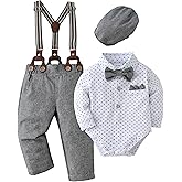 nilikastta Baby Boy Wedding Outfits Infant Baby Boy Clothes Suit Dress Shirts/Suspender Pants/Bowtie/Beret Hat 0-18M