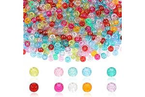 KAKW Glitter Pony Beads for Bracelet 1000 Pcs Clear Plastic Beads for Friendship Bracelets 6x9mm Beads with Sparkling Glitter Assorted 10 Colors for Jewelry Making (10 Color Glitter Mixing)