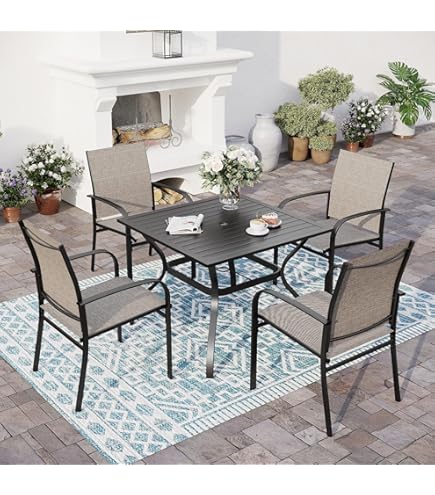 KH-46【新入荷　リサイクル品】ミリエル/スキッド　ダイニング5点セット　グレー×ブラウン Amazon.com: Member Mark Newcastle 5-Piece Round Patio Dining Set