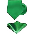 TIE G Solid Satin Woven dyed Color Formal Necktie and Pocket Square Sets in Gift Box