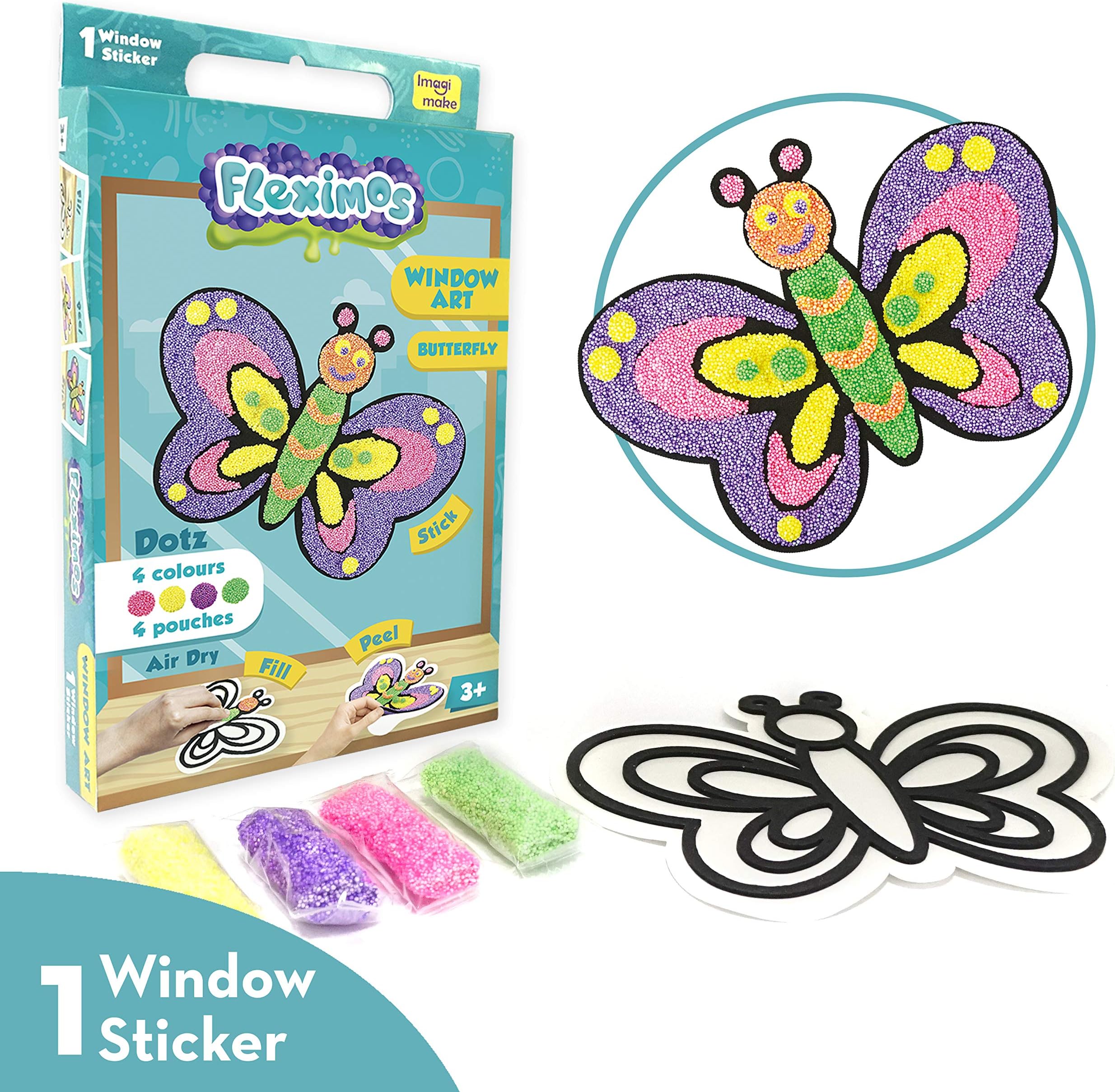 ImagimakeFleximos Butterfly Peel & Stick Window Sticker – DIY Dotz Air Dry Clay Art Set – for Girls and Boys 3 Years+ (Butterfly)