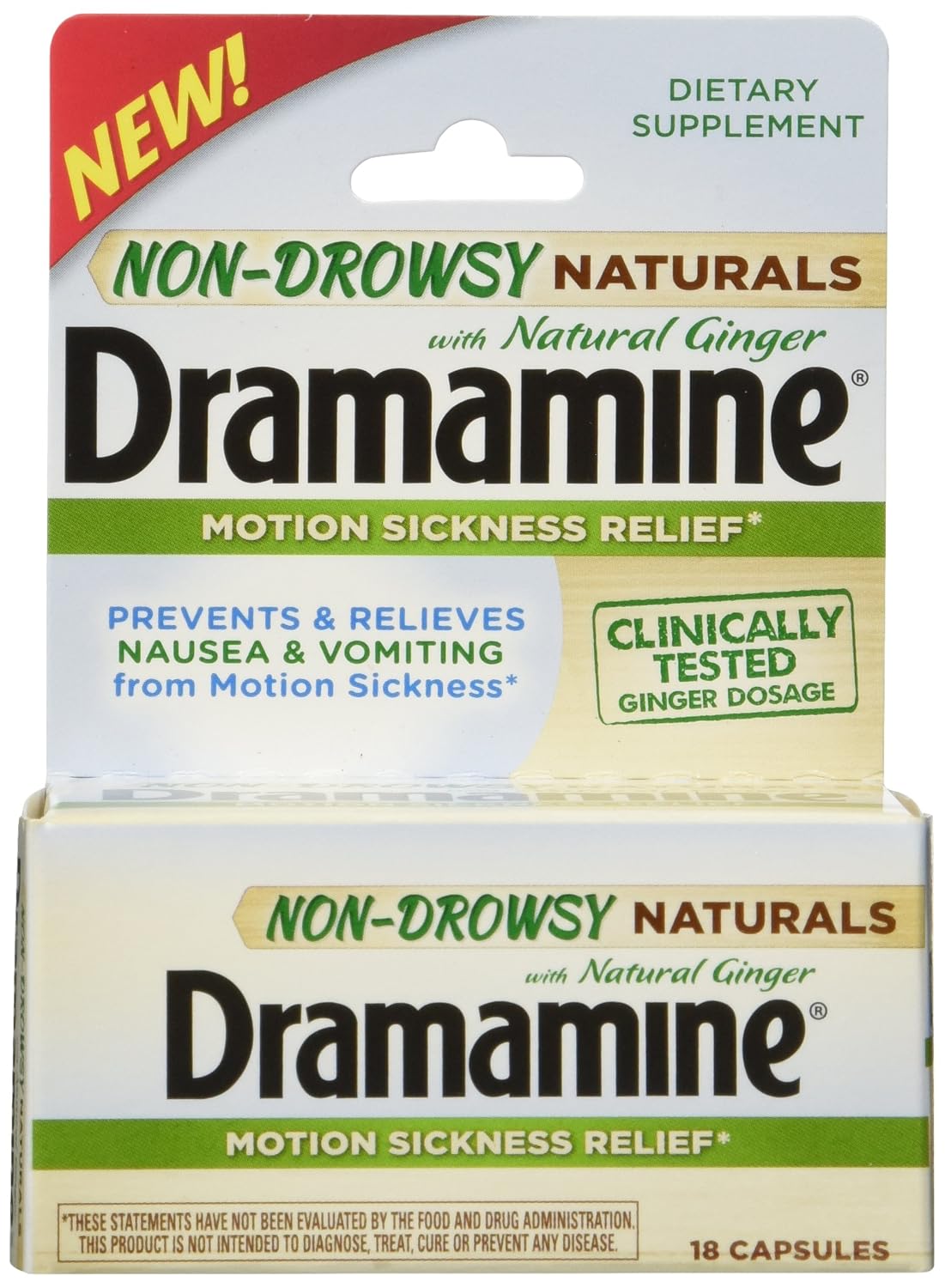 Dramamine Non-Drowsy Naturals with Natural Ginger, 18 Count