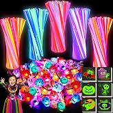 150 PCS Halloween Party Favors for Kids, Halloween Party Supplies Glow in The Dark Toys Bulk Light Up LED Rings Glow Sticks Halloween Treats for Goodie Bag Fillers Classroom Prizes Trick or Treat Gift