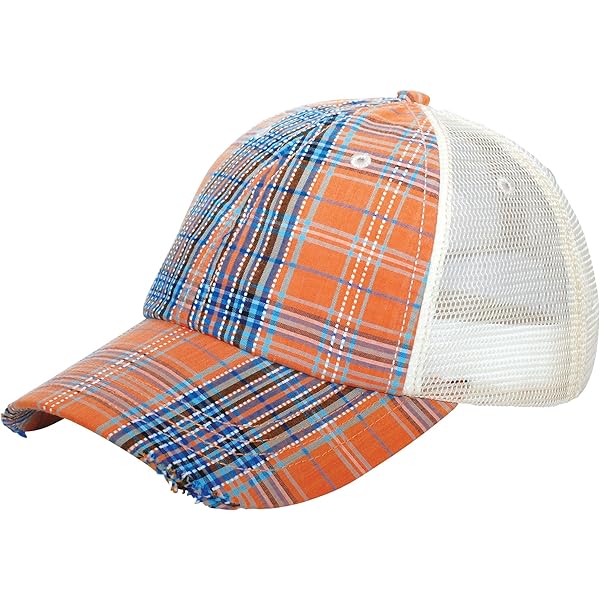 G Men's Low Profile Plaid Mesh Trucker Cap (Blue) at Amazon Men's