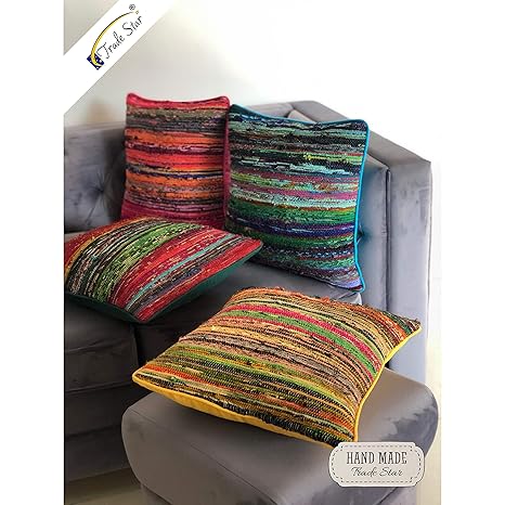 Buy Trade Star 16x16 Set Of 4 Rag Rug Cushion Cover Handmade Throw