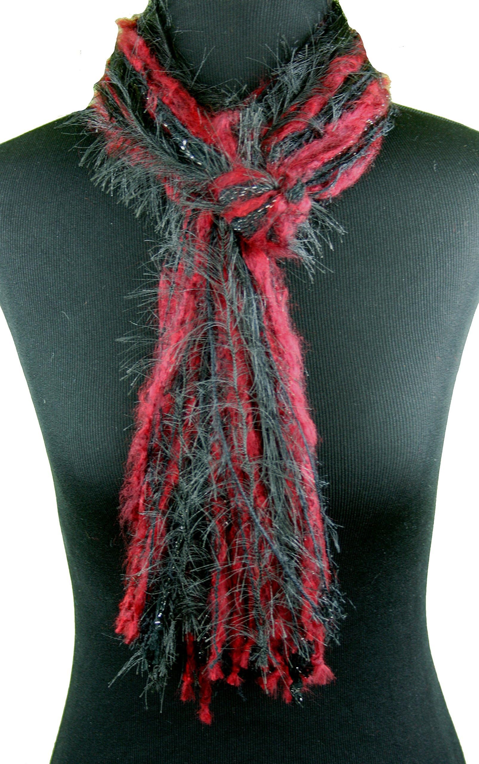 Boho Red and Black Fringe Scarf