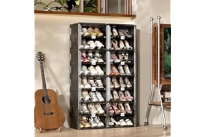 ANTBOX Portable Shoe Rack Storage with Clear Magnetic Doors, One-Piece Folding Shoe Cabinet Organizer Box for Closet Entryway