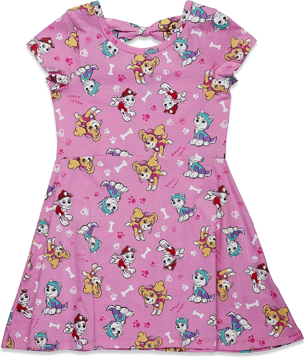 Nickelodeon Paw Patrol Girls All-Over Print Short Sleeve Dress with Back Bow: Clothing