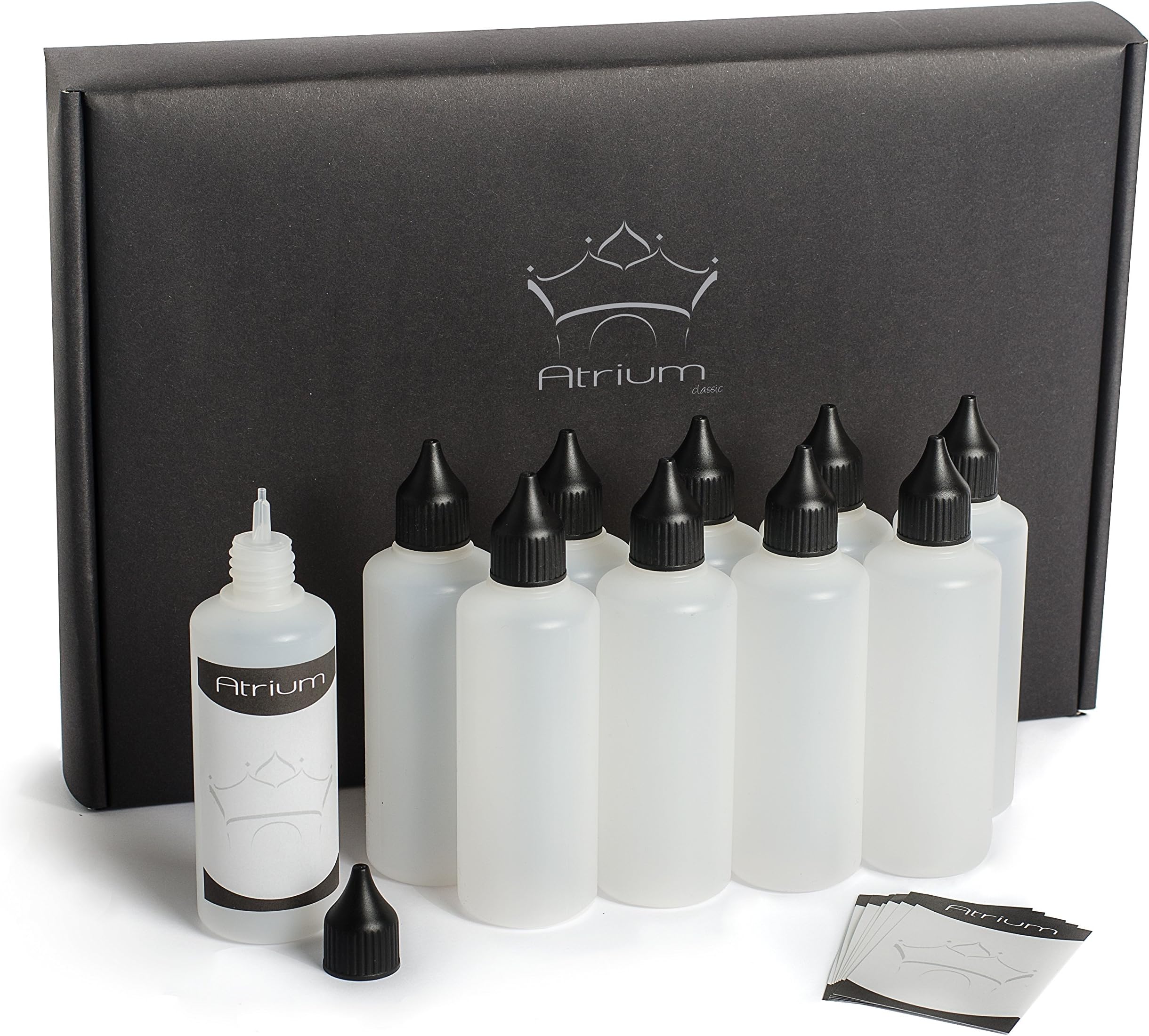 11 x 100 ml Liquid Bottles, Tested for Harmful substances, Bottles for eLiquid, drip Bottles for Mixing Liquids, Such as Paints, sauces, Oils, etc. Includes Labels
