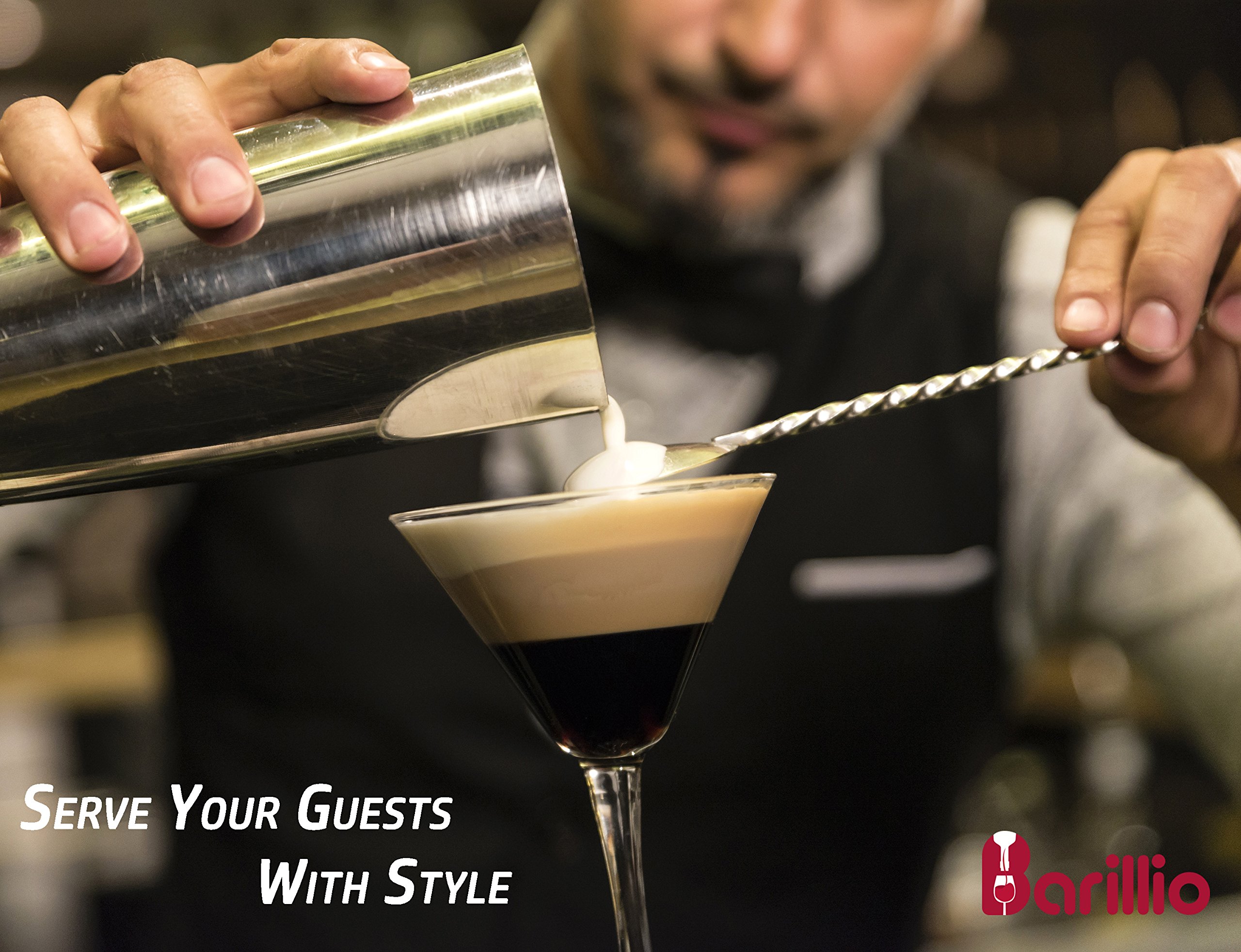 Elite Cocktail Shaker Set Bartender Kit by BARILLIO 24 oz Stainless