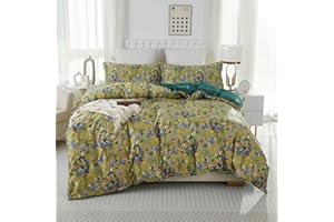 Brandream Boho Yellow Twin Size 3Pcs Duvet Cover Set 100% Cotton Flowers Butterflies Zebra Bird Giraffe Pattern Lightweight Aesthetic for Girls Hidden Zipper Closure Bedding Set Breathable