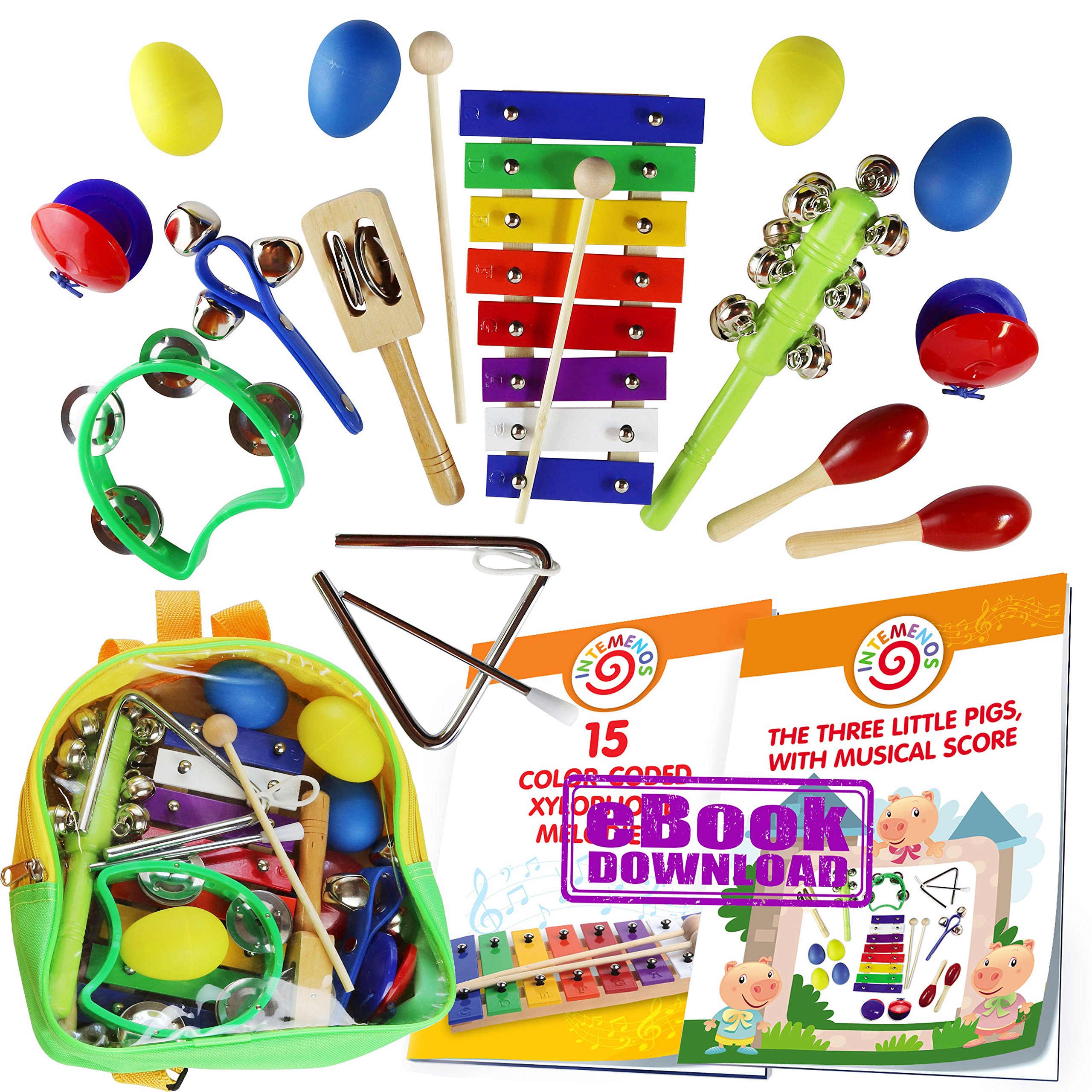 Kids Musical Toy Instruments Set with Xylophone 14 pcs Musical Toys Set in a Backpack