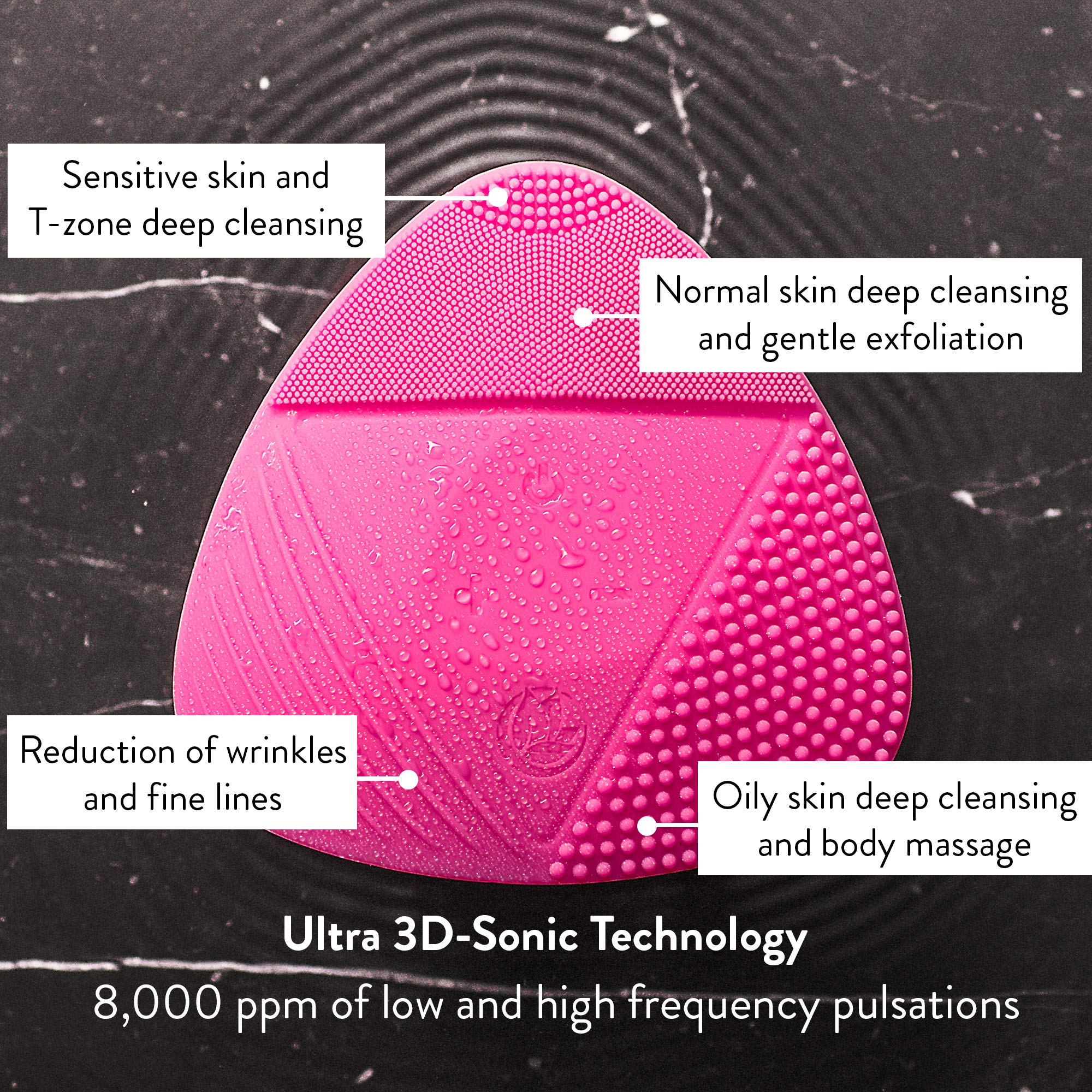 Silicone Sonic Facial Cleansing Brush - Best Beauty Massager for Normal, Sensitive, Combination Skin - Deep Cleaning Exfoliating Face Scrubber, Waterproof & Rechargeable Cleanser Tool, PINK