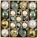 DecorbyHannah Christmas Ornaments Set Decorations, 21ct Green and Gold Emerald Vintage Christmas Tree Ornaments, Shatterproof Plastic Decorative Hanging Ball Bulk for Xmas Holiday Indoor Party Decor