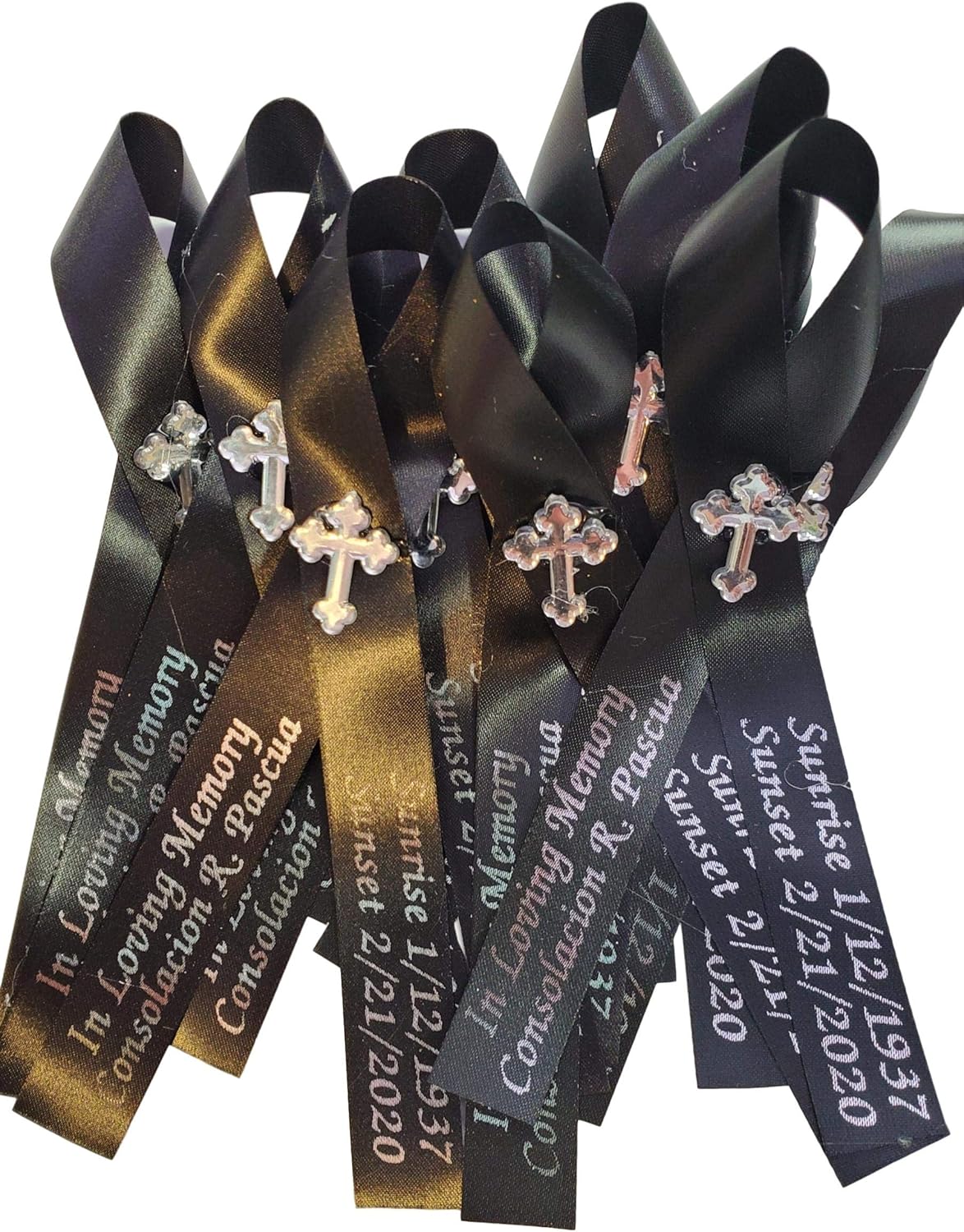 Personalized Memorial Service Funeral Ribbon Pins 20 Cross Religious