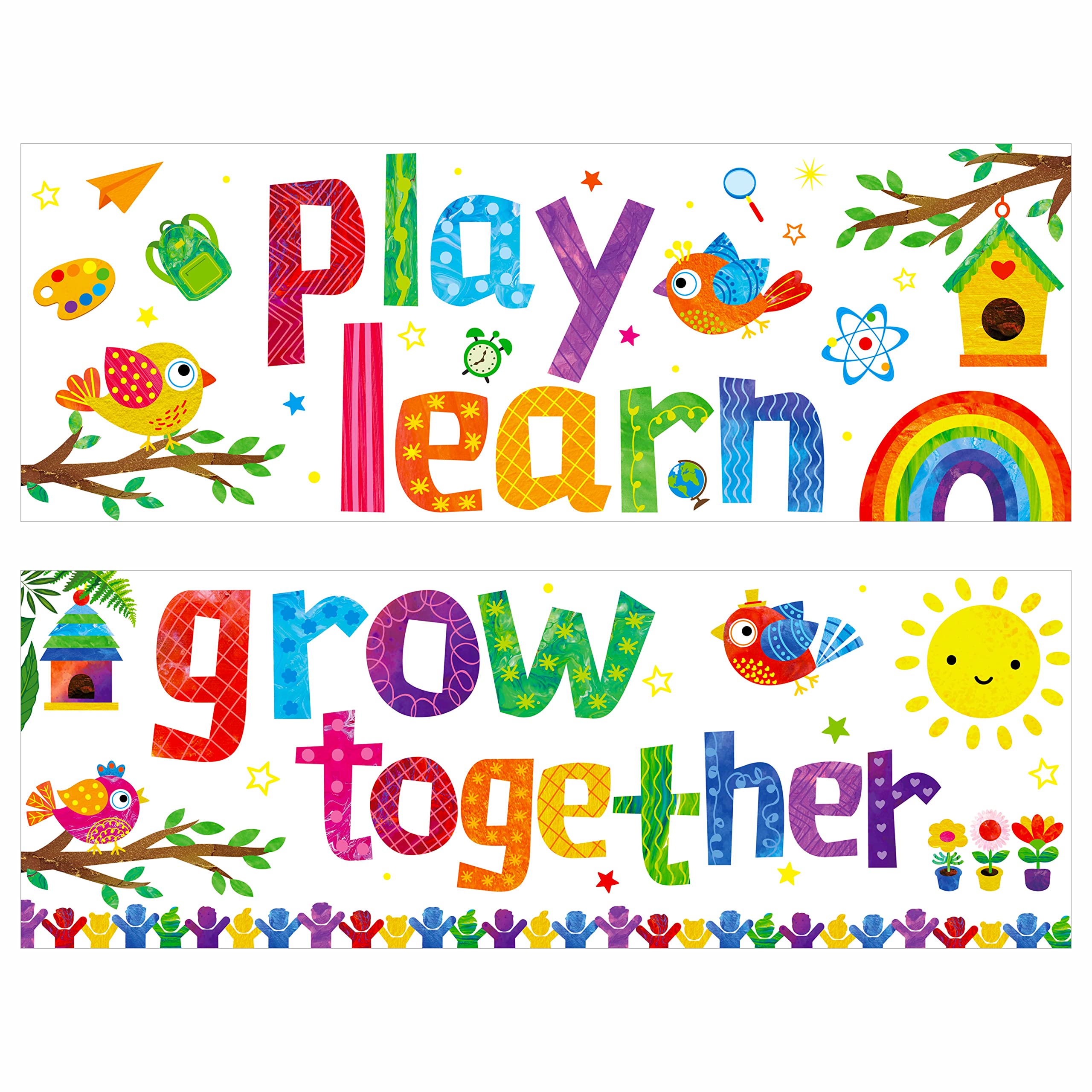 Photo 1 of Classroom Banner Poster, 2 PCS Colorful Bulletin Board Decoration Motivational Posters for School & Classroom Kindergarten Preschool Primary Middle High School-Grow Together (Poster Tube Package)