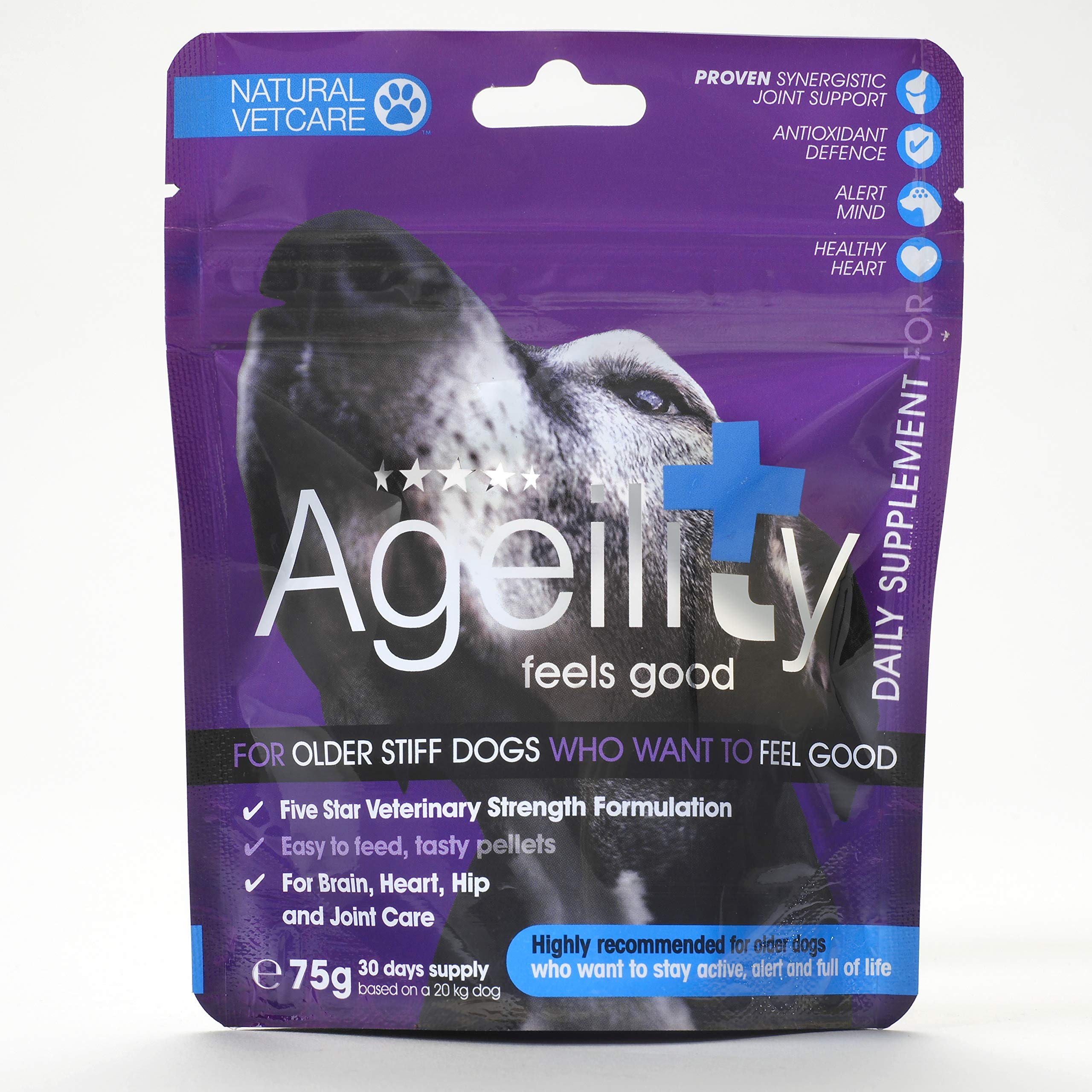 Natural VetCare Ageility Supplement for Senior Dogs 75g – Veterinary Strength Joint, Brain & Vitality Support – With Omega 3, L-Carnitine & Antioxidants – Promotes Mobility, Cognition & Wellbeing