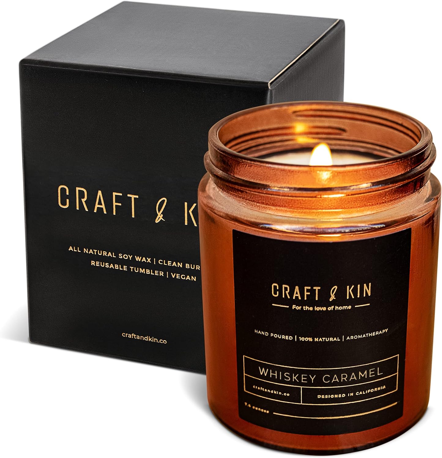 Candles & Holders - Craft and Kin Candle Whiskey Caramel, Scented Candles for Men | Men Candles for Bedroom, Candles for Home Scented, Candle for Men | Scented Candles, Aromatherapy Candles, Masculine Candle