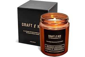 Craft & Kin Christmas Scented Candles for Men, Premium Whiskey Caramel Holiday Candle | All-Natural Scented Candles for Home 