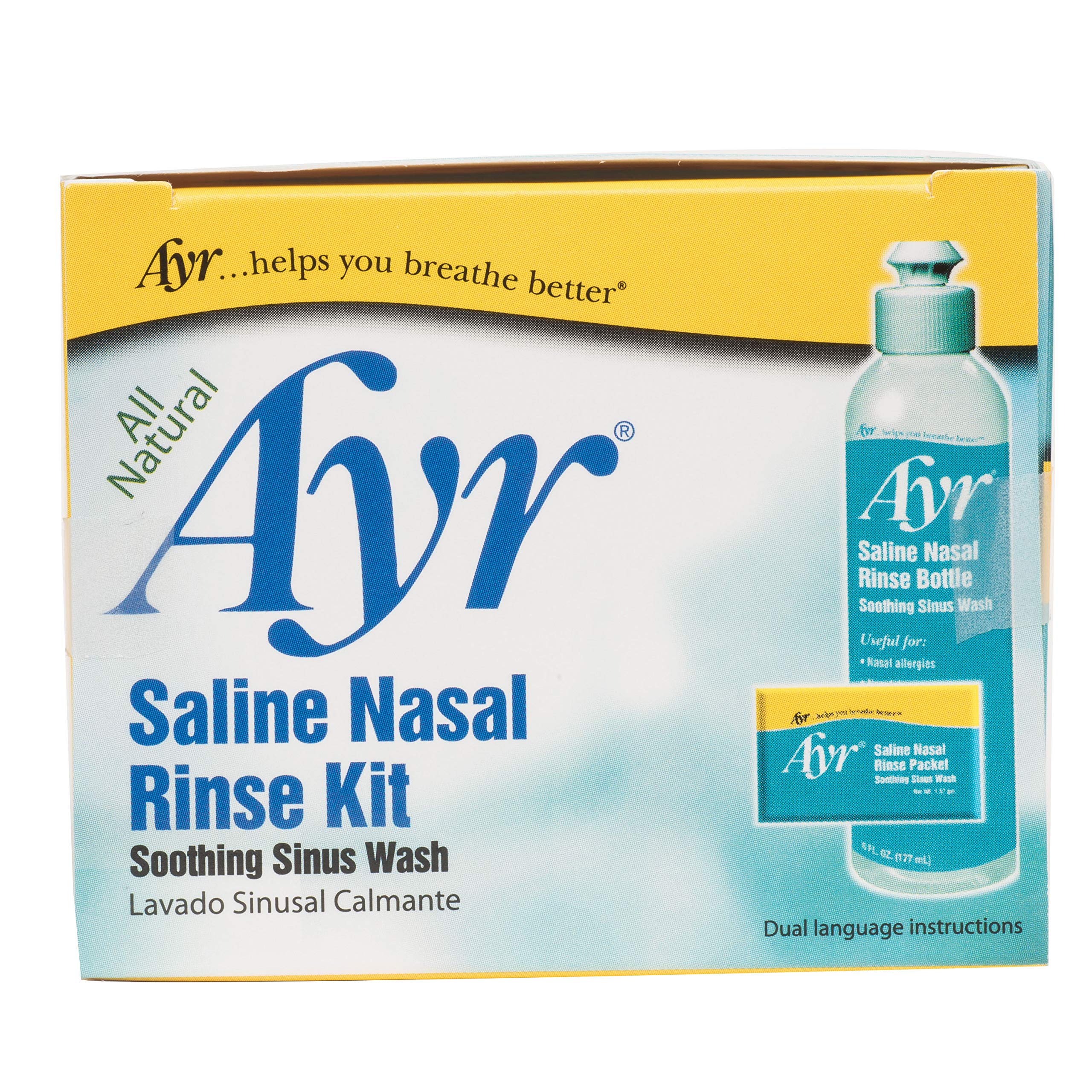 AYR Saline Nasal Rinse Kit Soothing Sinus Wash, 50-Count Saline Nasal Rinse Mixture Packets Plus Applicator Bottle (Pack of 2)