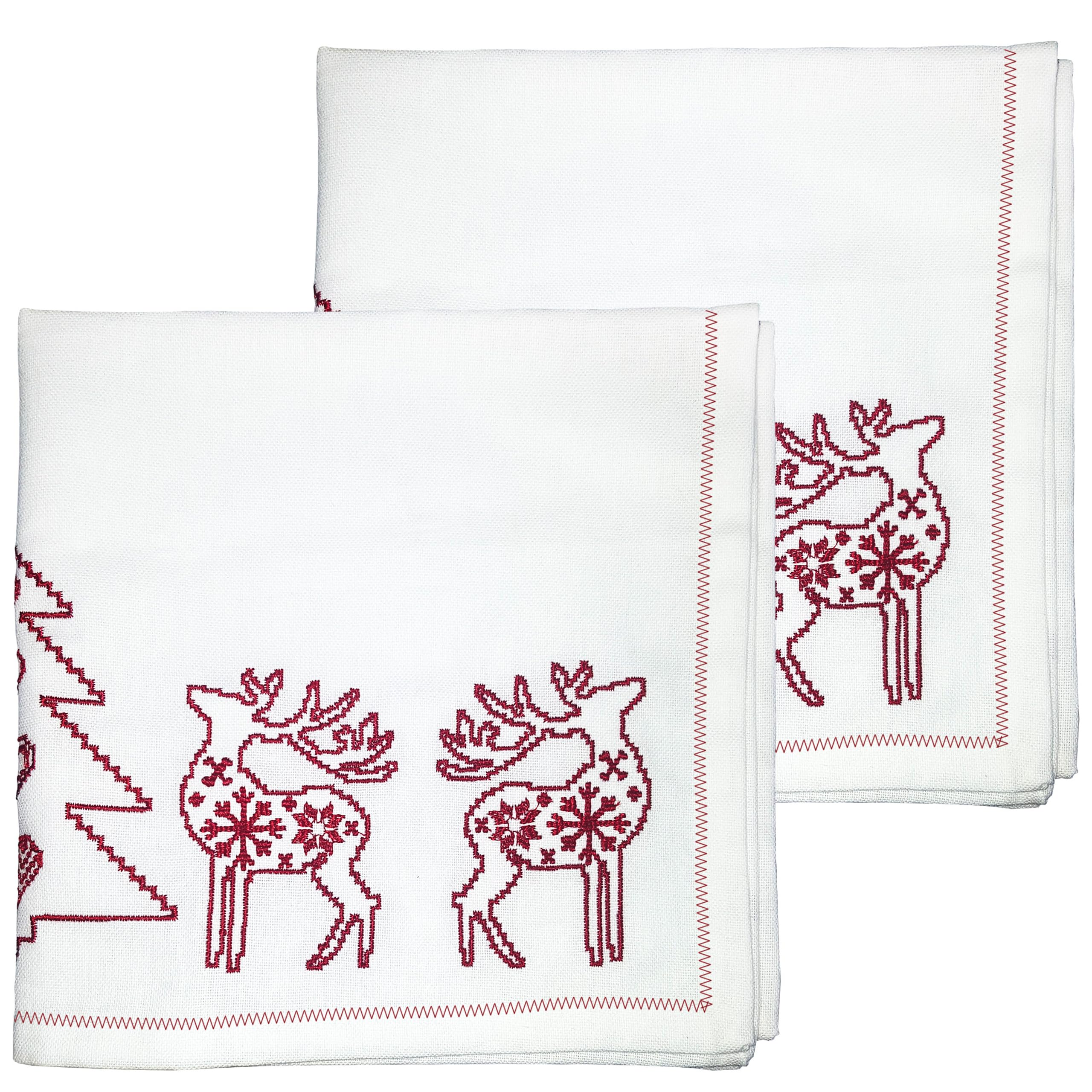 Christmas Napkin - Cotton Napkins for Christmas-Themed Dining Table Setting & Silverware - Embroidered Red Napkins - Ragged Rose Gift Wrapped Cloth Napkins Set of 4-40 cm x 40 cm