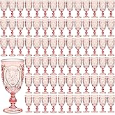 Wiwiqing 100 Pcs Plastic Goblets 7.5oz Vintage Goblet Plastic Wine Glasses Colored Retro Embossed Water Goblets for Wine Bar Juice Baby Shower Wedding Reception Grand Event Party (Pink)