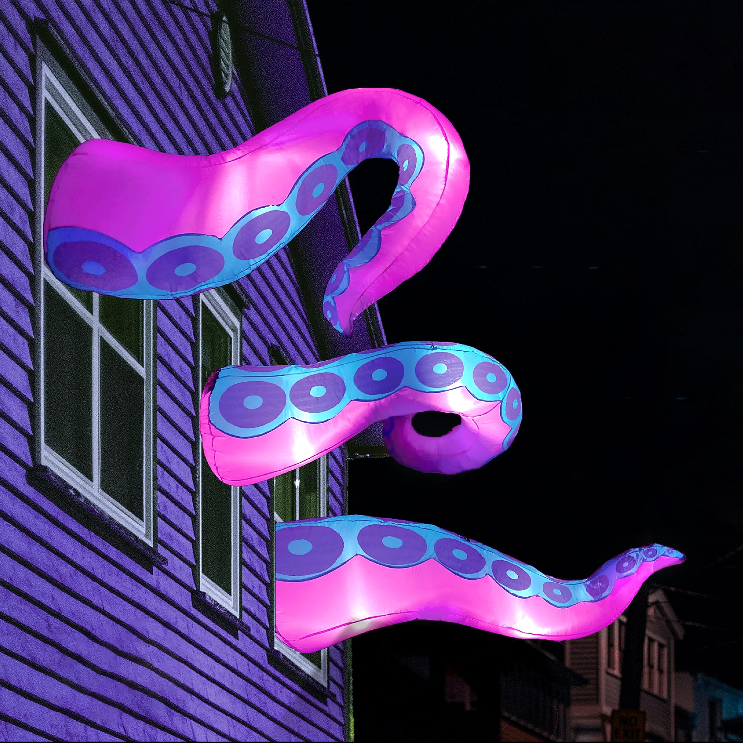 Photo 1 of Joiedomi 3 Pcs Halloween Inflatables Octopus Tentacle Outdoor Window Decorations, Octopus Legs with Build-in LEDs, Halloween Front Door Window Roof Prop, Outdoor Holiday Blow up Decor for Garden Lawn