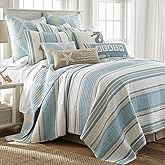 Levtex Home - Kailua Quilt Set - Queen Quilt + Two Standard Pillow Shams - Stripe - Blue Teal Taupe Cream - Quilt (88x92in.) and Pillow Shams (26x20in.) - Reversible - Cotton Fabric