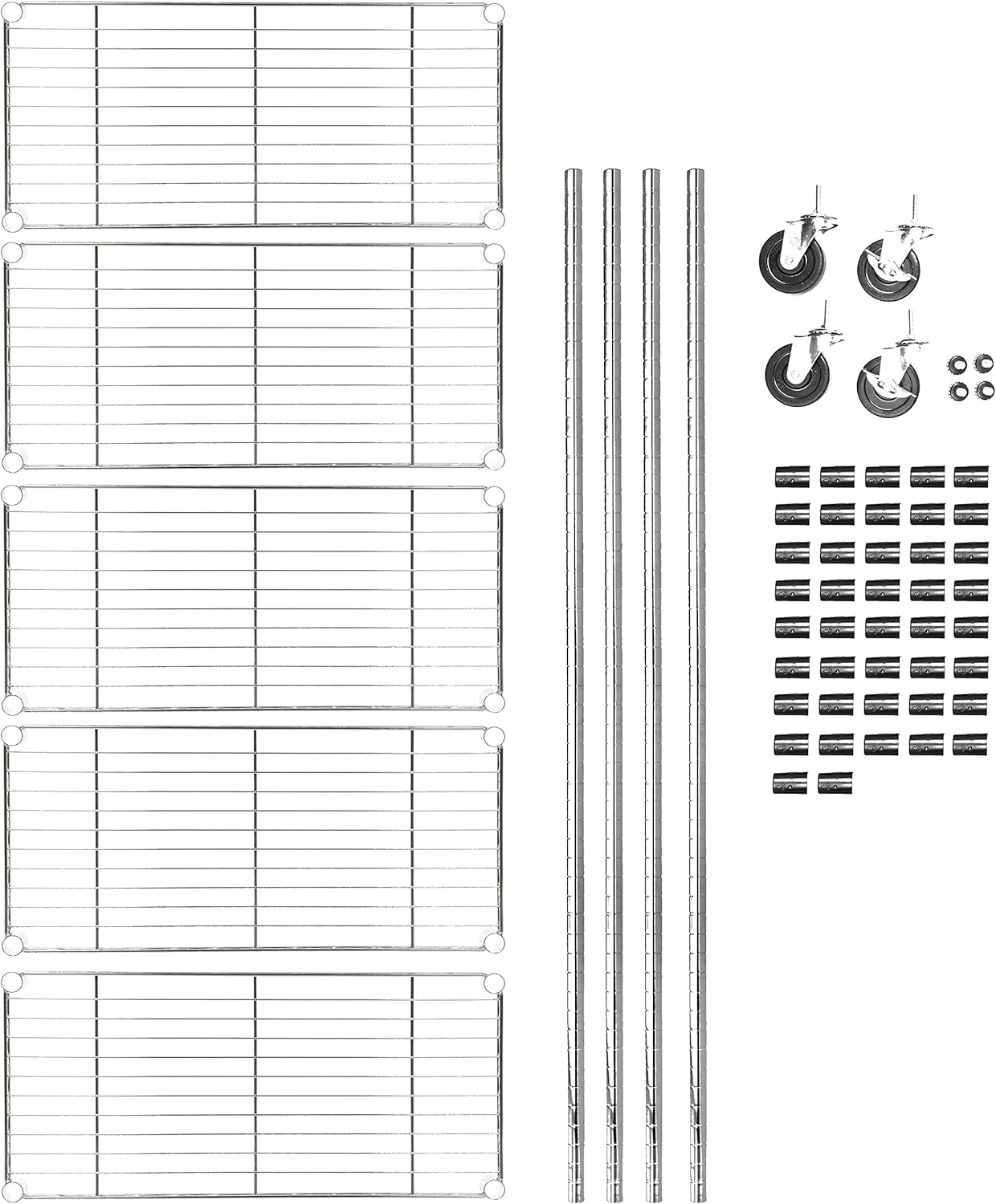 Basics 5-Shelf Shelving Storage Unit on 4'' Wheel Casters , Metal Organizer Wire Rack, Chrome Silver (30L x 14W x 64.75H): Home & Kitchen