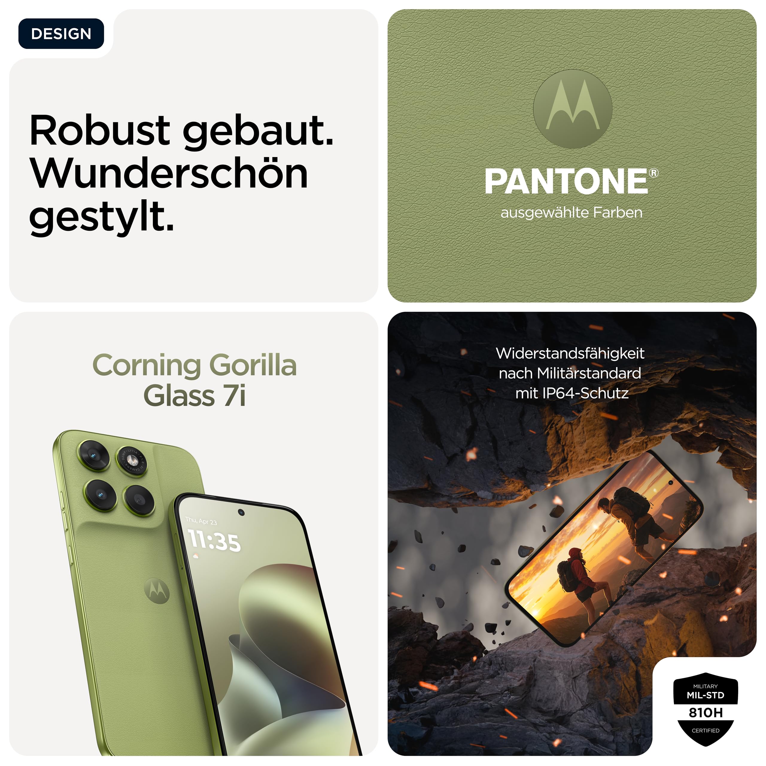 Motorola Moto g67 5G Smartphone (6,78“-Super-HD-Display mit Corning Gorilla Glas 7i, Sturz- und Kratzschutz, 50-MP-Kamera, 4/256 GB, 5100 mAh, Android 16) Pantone Nile 4