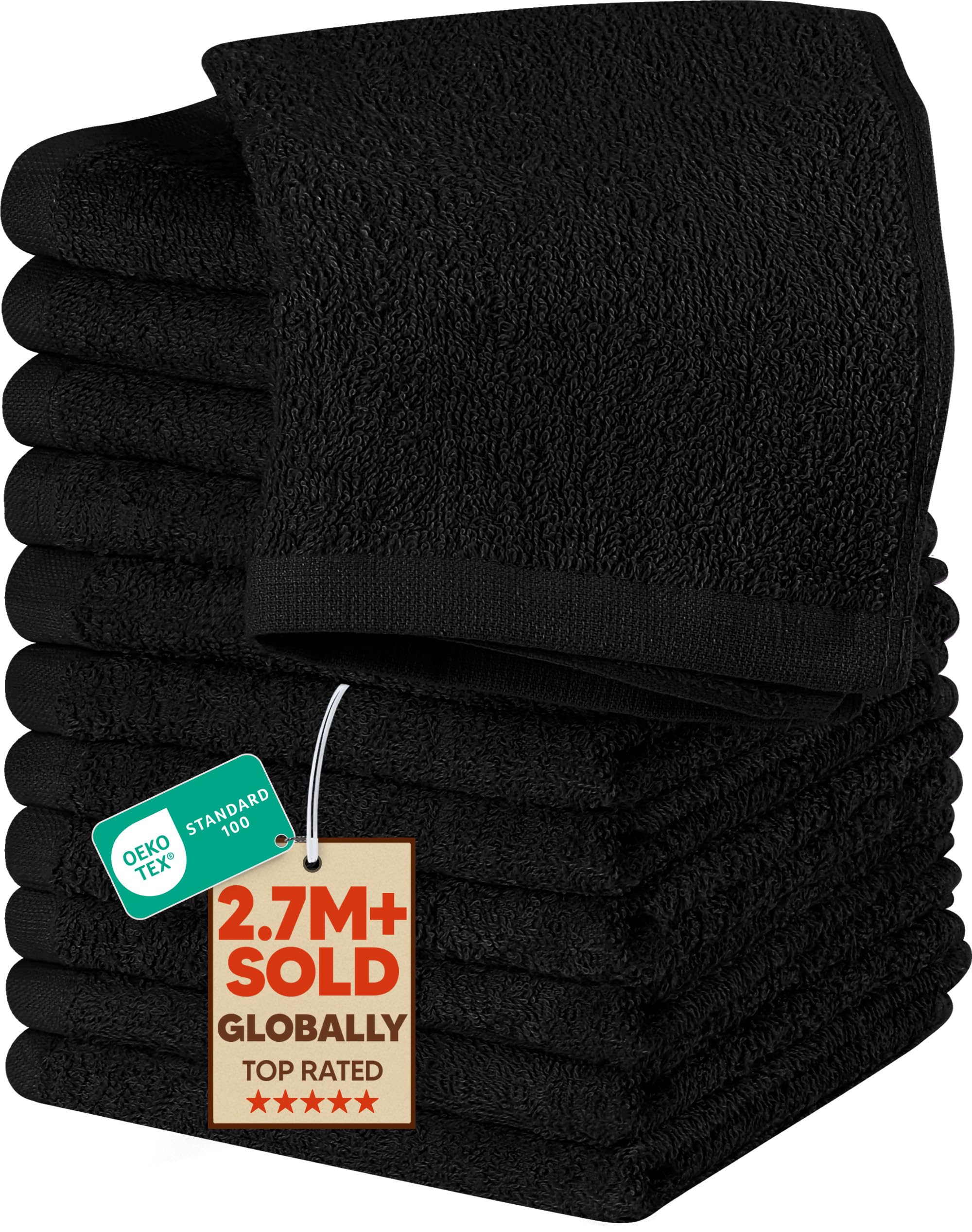 Utopia Towels Cotton Washcloths Set - Pack of 24-100% Ring Spun Cotton, Premium Quality Flannel Face Cloths, Highly Absorbent and Soft Feel Fingertip Towels (12 Pack, Black)