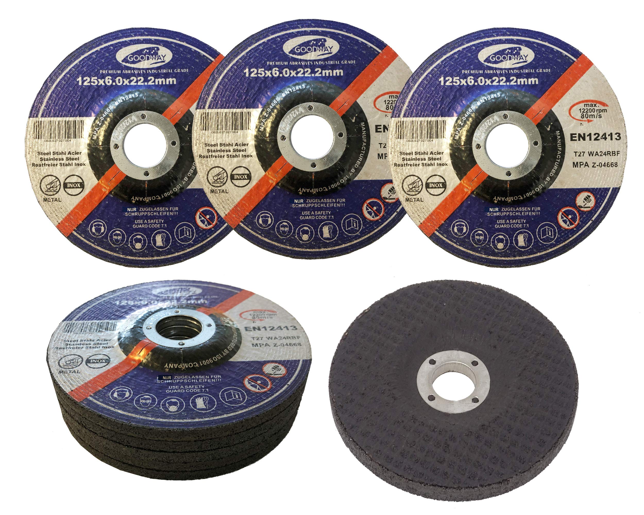 Grinding discs │ Pack of 5 │ Diameter 125 x 6 mm │ for cutting or angle grinder │ Abrasive mop discs │ For steel and non-ferrous metal.