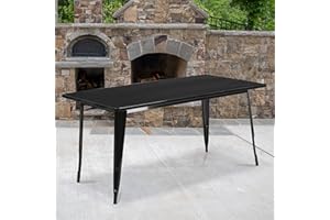 EMMA + OLIVER Commercial Grade 31.5" x 63" Rectangular Black Metal Indoor-Outdoor Table