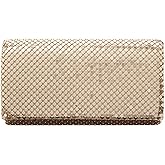Jessica McClintock Metal Mesh Roll Evening Bag Clutch Purse (4.5" x 7.5" x 2", Shoulder Chain Included)