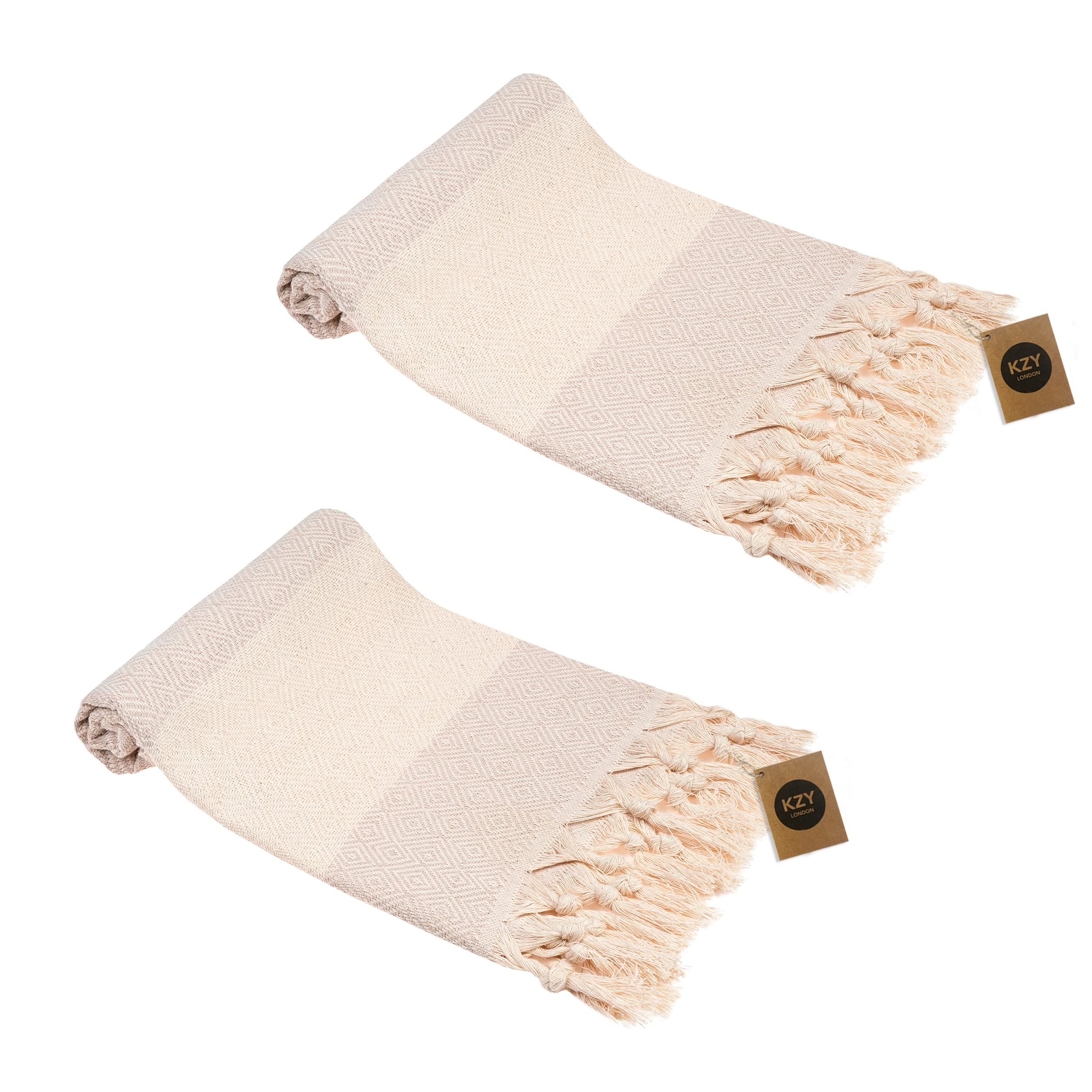KZY LONDON Turkish Hand Towel Set of 2 - Towel for Kitchen and Bathroom - 50x100cm, 18,5x40 Inches - Prewashed Absorbent Peshtemal Decorative Towel for Face, Hand, Hair, Gym, Travel (Beige) โ image 1