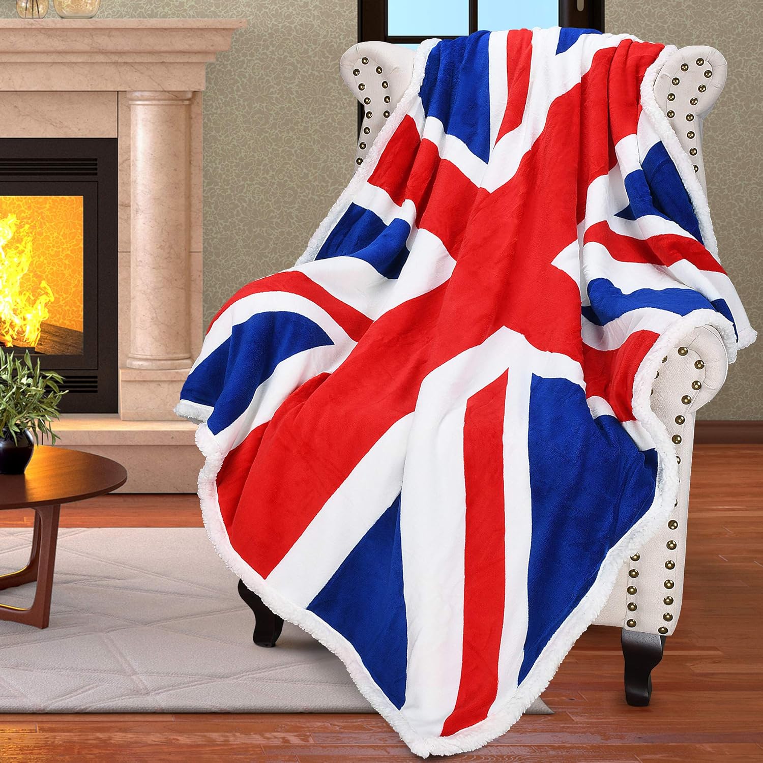 Catalonia Sherpa Throw Blanket, UK British Flag Blanket, Fluffy Sofa