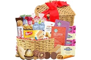 EVA'S GIFT UNIVERSE Christmas Heart Shaped Gift Basket Assorted Gourmet Chocolates and Cookies, 2 Hot Cocoa and Unique Heart Shape Basket Gift for Couples Wife Husband Boyfriend Girlfriend