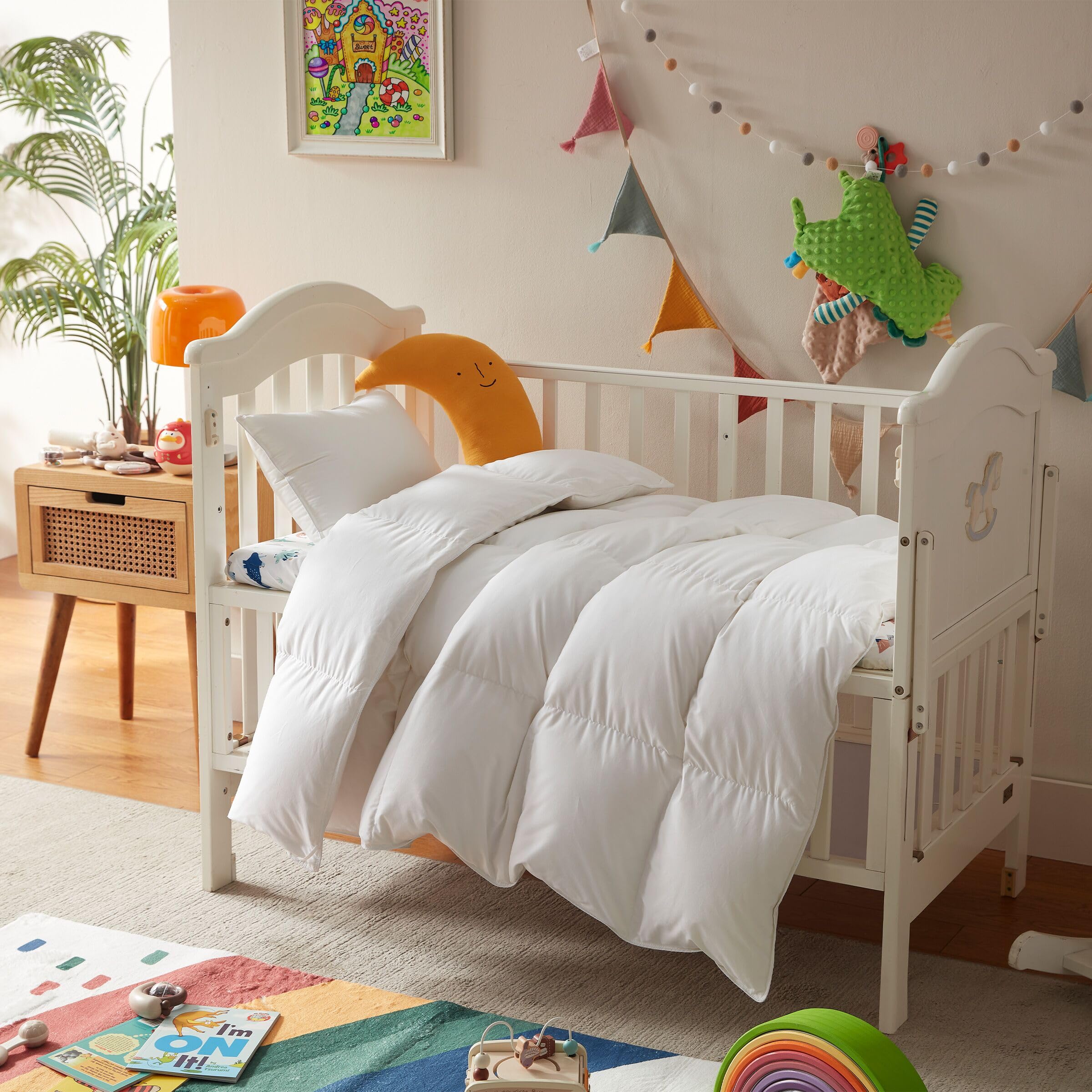 Photo 1 of Three Geese Lightweight Toddler Comforter, All Season Down Blanket for Kids, 41x48 Inch White Duvet Insert with Soft Cotton Blend Fabric