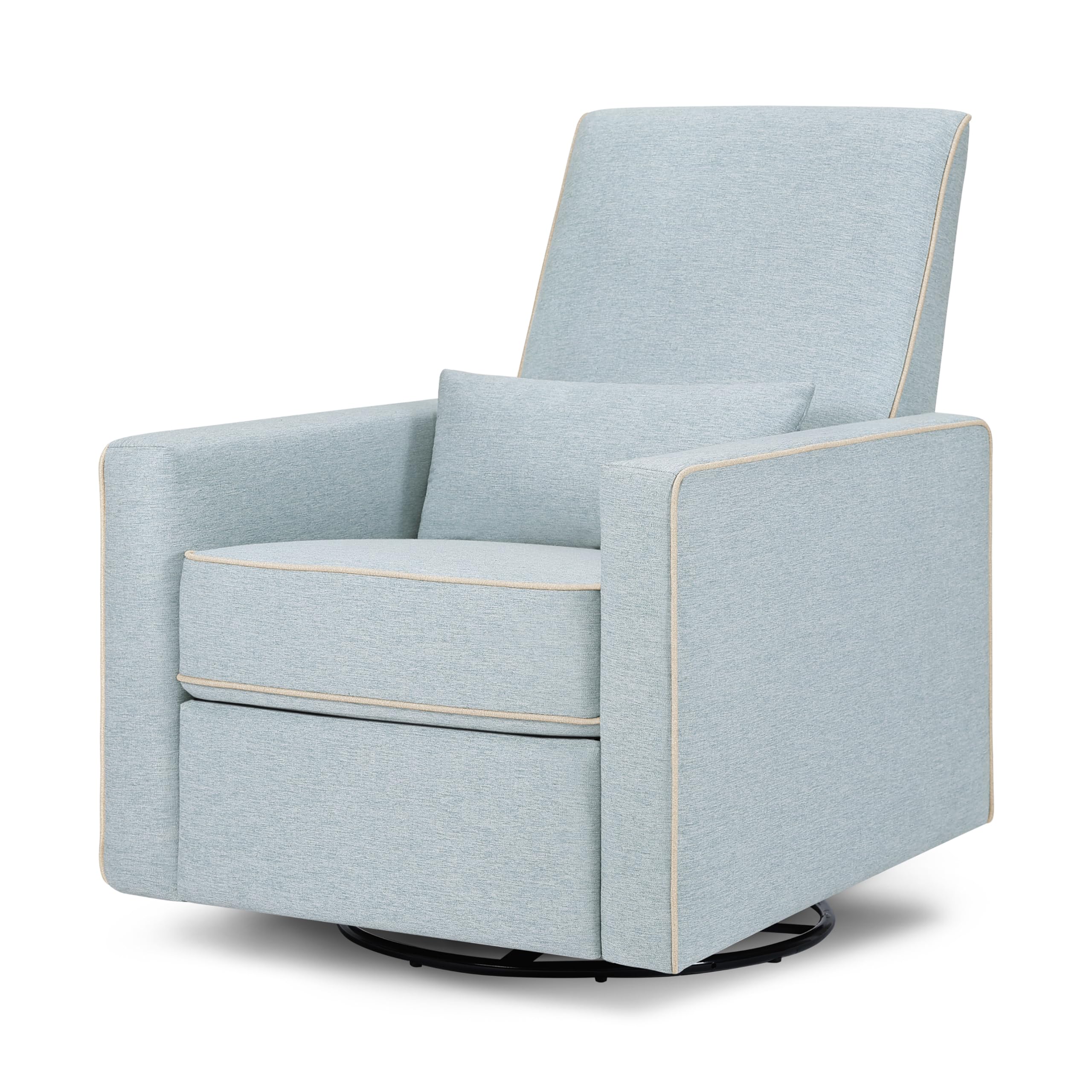 Photo 1 of ***MISSING HARDWARE *** Davinci Piper 360° Swivel Rocker Recliner Chair, Rocking Chair for Nursery & Living Room, GREENGUARD Gold, FSC & Certi-PUR US Certified, Comfy Nursery Glider Recliner - Heathered Blue w/Cream Piping