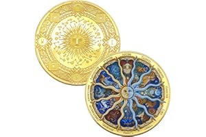 GIMILANG Twelve Constellations Sun-God Gold-Plated Challenge Coin Divination Coin Lucky Coin Lottery Ticket Scratcher Tool