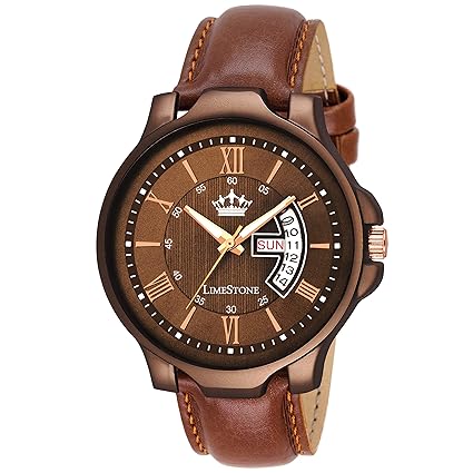 LIMESTONE Wood Coat Avatar Series Day and Date Functioning Analogue Brown Dial Men's Watch