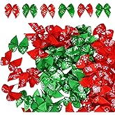 Gift Boutique 200PCS Christmas Mini Ribbons Bows Red Green White Tiny Twist Tie Bow DIY Sewing Crafts Handmade Xmas Holiday Party Gifts Decor Supplies