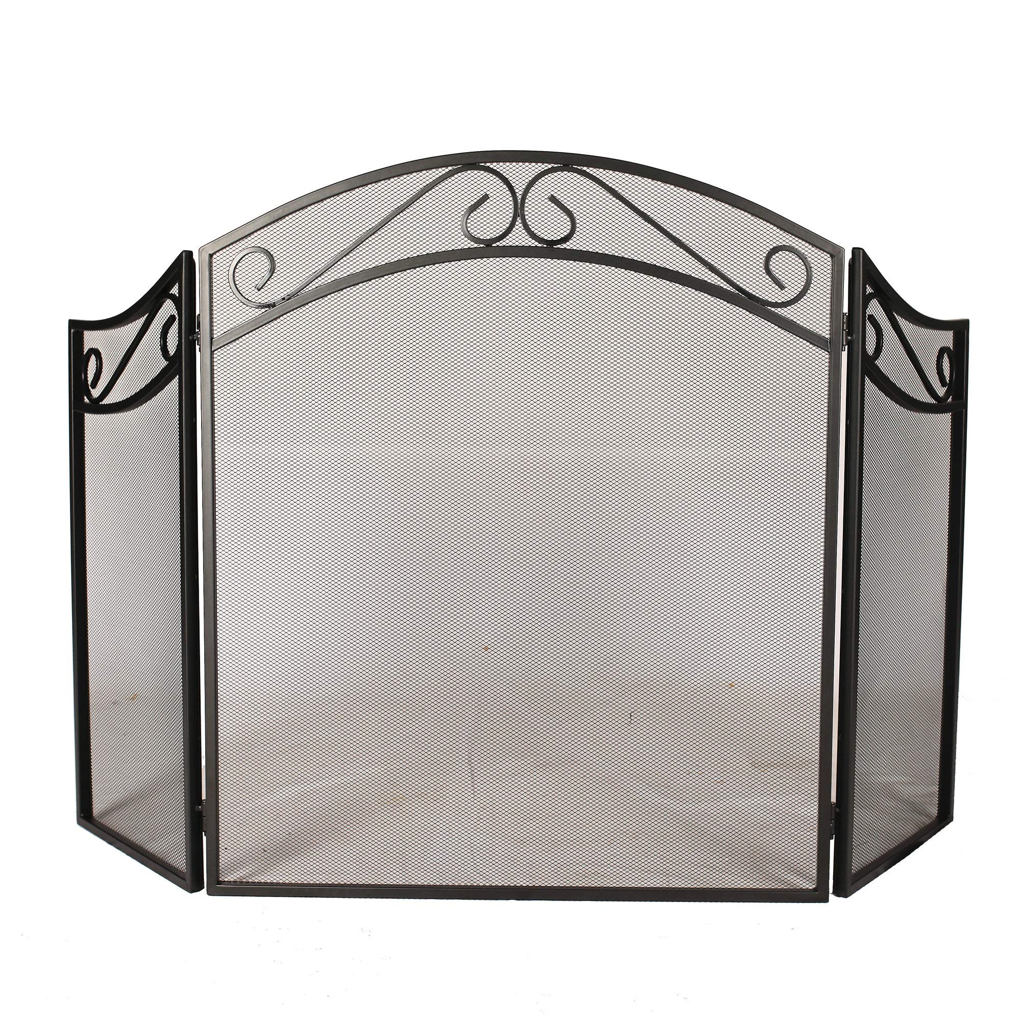 1. GO Fireplace Screen 3 Panel Ornate Wrought Iron Black Metal Fire