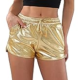 POSHDIVAH Metallic Shorts for Women Hot Sparkly Shiny Shorts with Elastic Drawstring