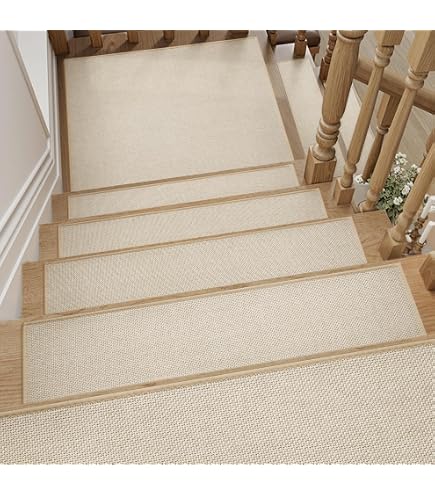 VHC Brands Burgundy & Tan Jute Stair Tread - Non-Slip Latex Backing, 8.5" X 27"